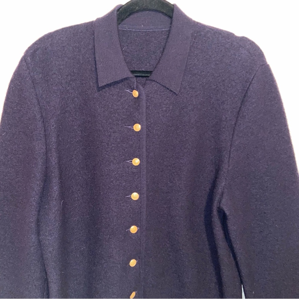 Geiger Wool Jacket Womens Size 42 Collared Sweater Gold Buttons Navy Blue - Picture 3 of 12
